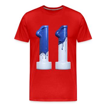 NR. 11 NUMMER 11 BLAU WEIß 11. GEBURTSTAG - Männer Premium Bio T-Shirt - Rot - Vorne - Damien (186cm)