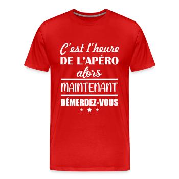 C'est l'heure de l'apéro, humour, drôle, citations - T-shirt bio Premium Homme - rouge - Devant - Damien (186cm)