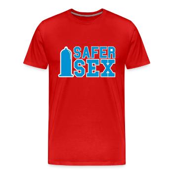 Safer Sex Kondom Condom Verhütung 2c - Männer Premium Bio T-Shirt - Rot - Vorne - Damien (186cm)