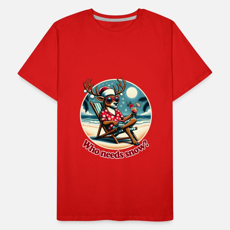 Vacances à Noël, rennes frais sur la plage T-shirt bio Premium Homme