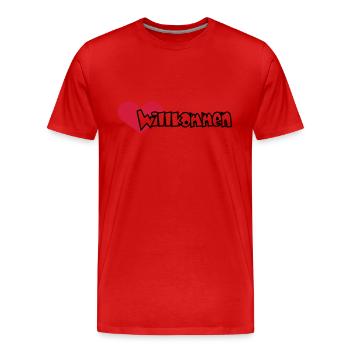 Herzlich Willkommen (2c) - Männer Premium Bio T-Shirt - Rot - Vorne - Damien (186cm)