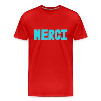 MERCI. MAÎTRESSE. MAÎTRE. MERCI MAÎTRESSE. MAITRE - T-shirt bio Premium Homme - rouge - Devant - Damien (186cm)
