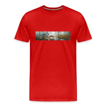 apocalypse giant crap in the foggy swamp - Men's Premium Organic T-Shirt - red - Front - Damien (186cm)