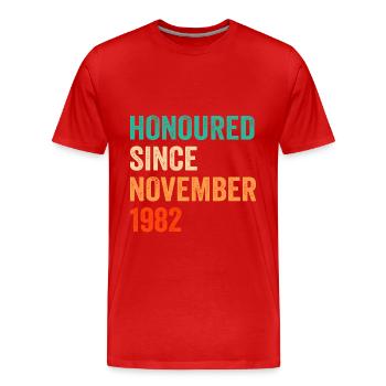Birthday November 1982 Vintage Design - Men's Premium Organic T-Shirt - red - Front - Damien (186cm)