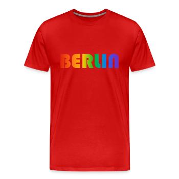 Berliner Regenbogen Text - Männer Premium Bio T-Shirt - Rot - Vorne - Damien (186cm)