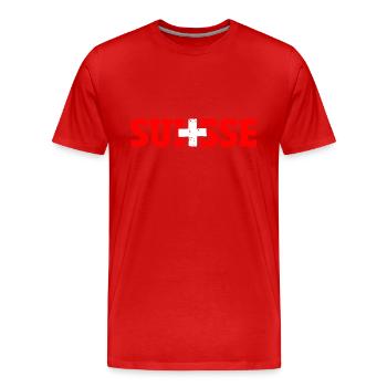 Lettrage suisse avec -blanc - T-shirt bio Premium Homme - rouge - Devant - Damien (186cm)