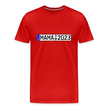 Mama 2023 Mutter werden Nummernschild - Männer Premium Bio T-Shirt - Rot - Vorne - Damien (186cm)