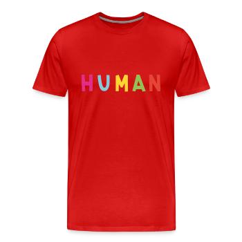 Fröhlicher Aufdruck Human - Männer Premium Bio T-Shirt - Rot - Vorne - Damien (186cm)