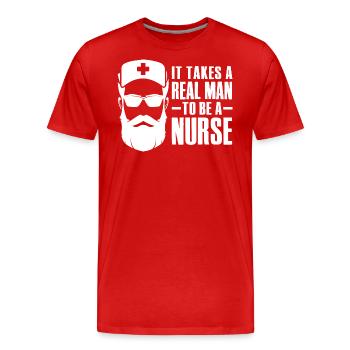 Il faut un vrai homme pour être infirmier - T-shirt bio Premium Homme - rouge - Devant - Damien (186cm)