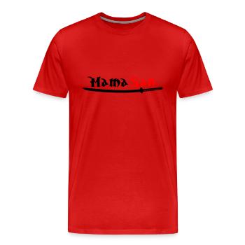 Mama San - Männer Premium Bio T-Shirt - Rot - Vorne - Damien (186cm)