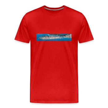Panoramic view Primošten in the state of Šibenik - Men's Premium Organic T-Shirt - red - Front - Damien (186cm)