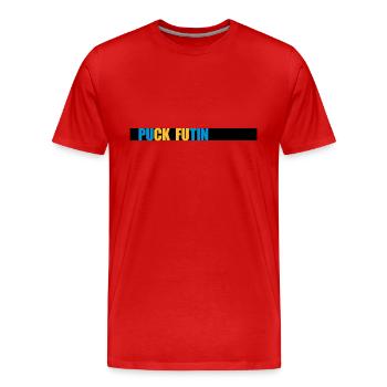 puck futin logo design - Men's Premium Organic T-Shirt - red - Front - Damien (186cm)