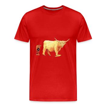 Schottisches Hochlandrind mit Kalb - Männer Premium Bio T-Shirt - Rot - Vorne - Damien (186cm)