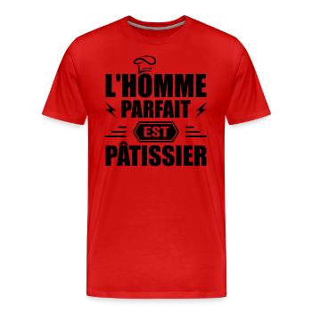 L'homme Parfait est Pâtissier Cadeau Pâtissier - T-shirt bio Premium Homme - rouge - Devant - Damien (186cm)