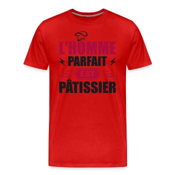 L'homme Parfait est Pâtissier Cadeau Pâtissier - T-shirt bio Premium Homme - rouge - Devant - Damien (186cm)