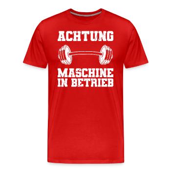 Achtung Maschine in Betrieb Bodybuilding Fitness - Männer Premium Bio T-Shirt - Rot - Vorne - Damien (186cm)