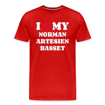 J’adore mon Norman Artesien Basset - T-shirt bio Premium Homme - rouge - Devant - Damien (186cm)