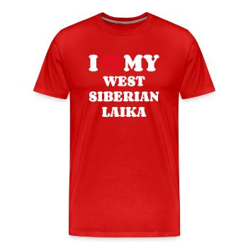 J’aime ma Laïka de Sibérie occidentale - T-shirt bio Premium Homme - rouge - Devant - Damien (186cm)