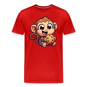 Chimpanzé avec friandise sucrée au biscuit - T-shirt bio Premium Homme - rouge - Devant - Damien (186cm)