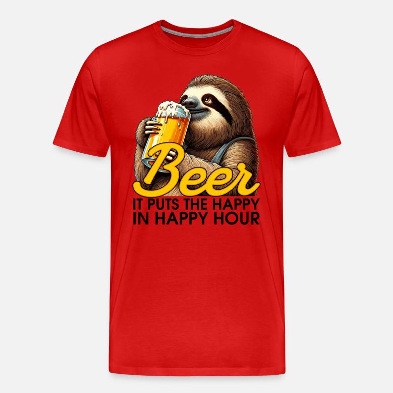 Happy Hour Bier Faultier Geschenk - Männer Premium Bio T-Shirt - Rot