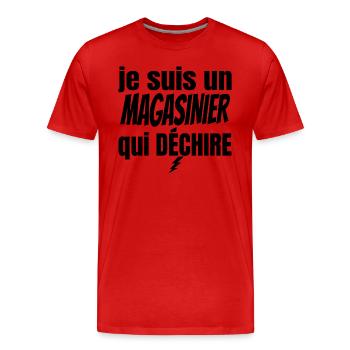 magasinier qui déchire - T-shirt bio Premium Homme - rouge - Devant - Damien (186cm)