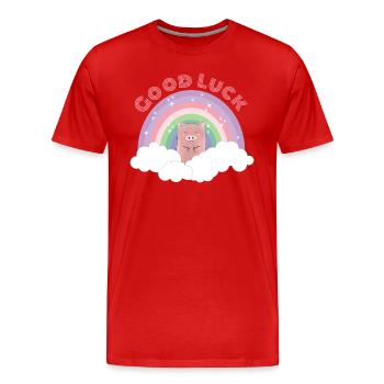 Regenbogen Schwein Wolken Good Luck Glück Geschenk - Männer Premium Bio T-Shirt - Rot - Vorne - Damien (186cm)