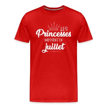 les princesses naissent en juillet anniversaire - T-shirt bio Premium Homme - rouge - Devant - Damien (186cm)