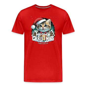 Weihnachtskatze - Meowy Christmas - Männer Premium Bio T-Shirt - Rot - Vorne - Damien (186cm)