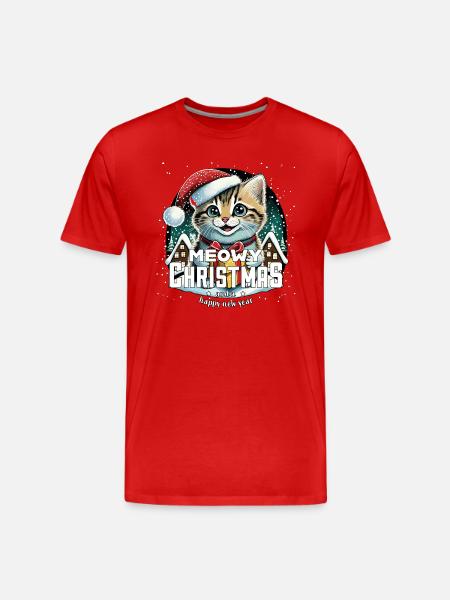 Christmas Cat - Meowy Christmas - Men's Premium Organic T-Shirt - red