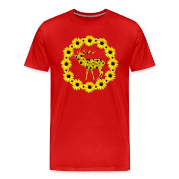wild deer with sunflowers, sunflower floral - Men's Premium Organic T-Shirt - red - Front - Damien (186cm)