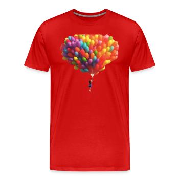 Un enfant avec des ballons colorés qui montent - T-shirt bio Premium Homme - rouge - Devant - Damien (186cm)