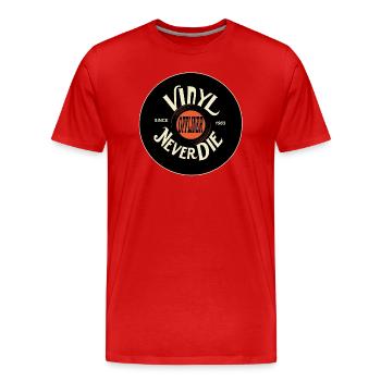Vinyl Never Die - Männer Premium Bio T-Shirt - Rot - Vorne - Damien (186cm)