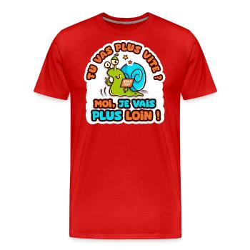 je vais plus loin humour sticker camping car - T-shirt bio Premium Homme - rouge - Devant - Damien (186cm)