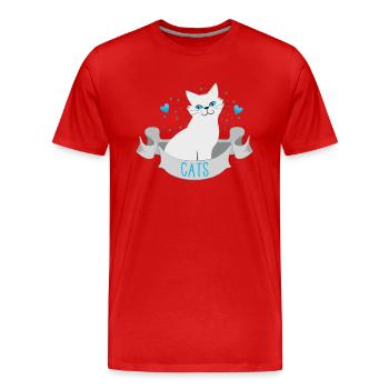 Chats blancs sur une bannière au cœur bleu - T-shirt bio Premium Homme - rouge - Devant - Damien (186cm)