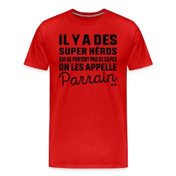 Super Héros sans Cape Parrain - T-shirt bio Premium Homme - rouge - Devant - Damien (186cm)