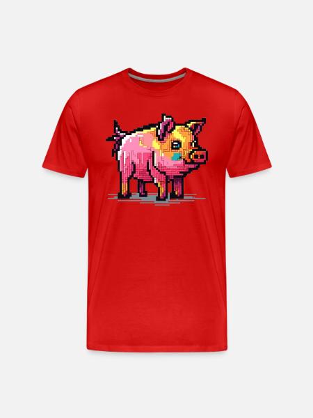 A beautiful colorful adult pig - Men's Premium Organic T-Shirt - red