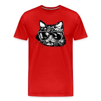Katzenkopf Sonnenbrille Zeichnung 1 A - Männer Premium Bio T-Shirt - Rot - Vorne - Damien (186cm)