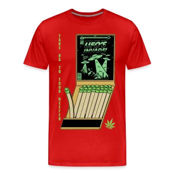 OVNI Invasion Vintage Affiche Design - T-shirt bio Premium Homme - rouge - Devant - Damien (186cm)