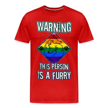 Avertissement Cette personne est un poilu - T-shirt bio Premium Homme - rouge - Devant - Damien (186cm)