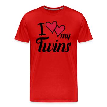 i love my twins hearts - Männer Premium Bio T-Shirt - Rot - Vorne - Damien (186cm)