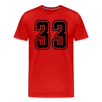 33 Symbole numérique - T-shirt bio Premium Homme - rouge - Devant - Damien (186cm)
