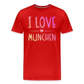 I Love München - Männer Premium Bio T-Shirt - Rot - Vorne - Damien (186cm)