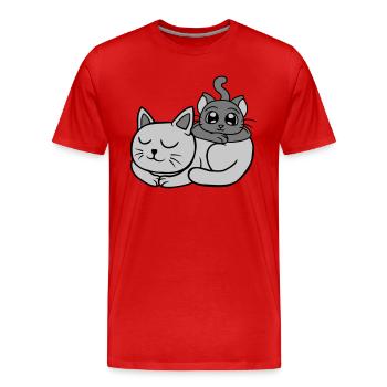 Amis 2 chats l’un sur l’autre - T-shirt bio Premium Homme - rouge - Devant - Damien (186cm)