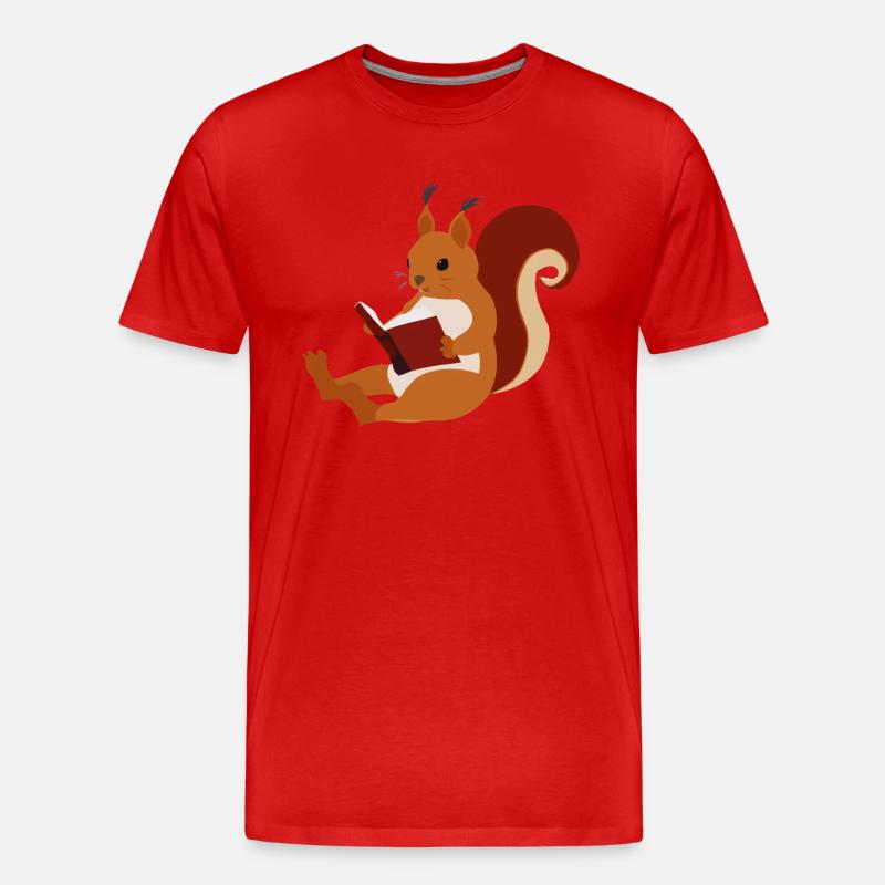 Eichhörnchen liest Buch Illustration Geschenk - Männer Premium Bio T-Shirt - Rot