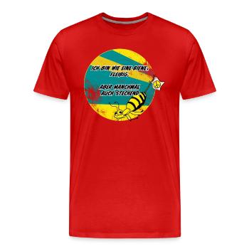 Ich bin wie eine Biene:Fleißig, aber auch stechend - Männer Premium Bio T-Shirt - Rot - Vorne - Damien (186cm)