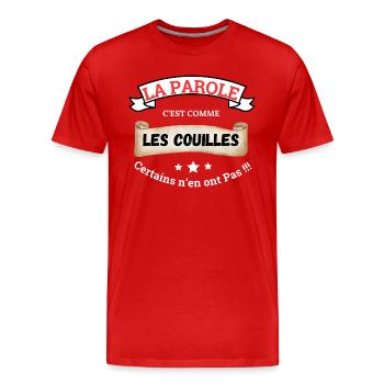 Speech is like balls - Men's Premium Organic T-Shirt - red - Front - Damien (186cm)
