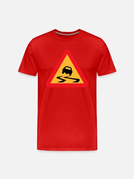 Slippery Road Car Warning - Men's Premium Organic T-Shirt - red