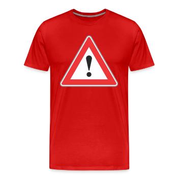 Road Sign exclamation point - Men's Premium Organic T-Shirt - red - Front - Damien (186cm)