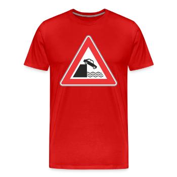 Road sign car can fall to water - Men's Premium Organic T-Shirt - red - Front - Damien (186cm)