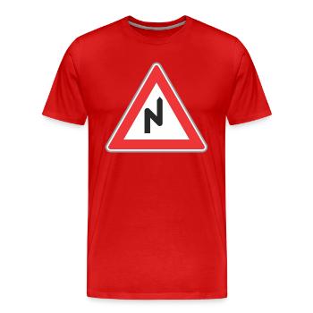 Road sign zig zag way right - Men's Premium Organic T-Shirt - red - Front - Damien (186cm)